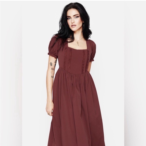 NWOT Disturbia Burgundy Square-Neck Maxi Dress Size US 10 - Picture 6 of 7